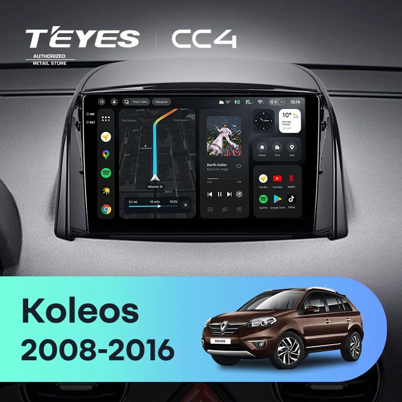 Штатная магнитола Teyes CC4 8/128 Renault Koleos (2008-2016) Тип-A