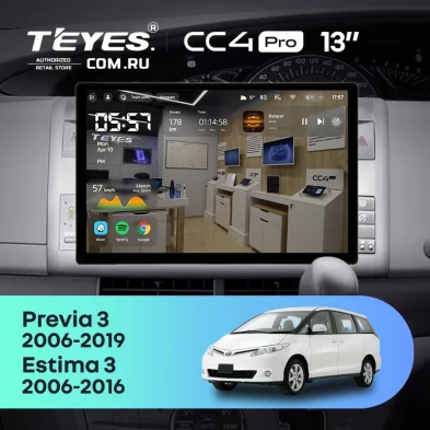 Штатная магнитола Teyes CC4 Pro 12/256 Toyota Estima AHR20 XR50 3 (2006-2016) Правый руль (13")